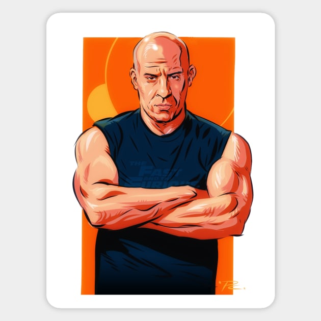 Vin Diesel - An illustration by Paul Cemmick Sticker by PLAYDIGITAL2020